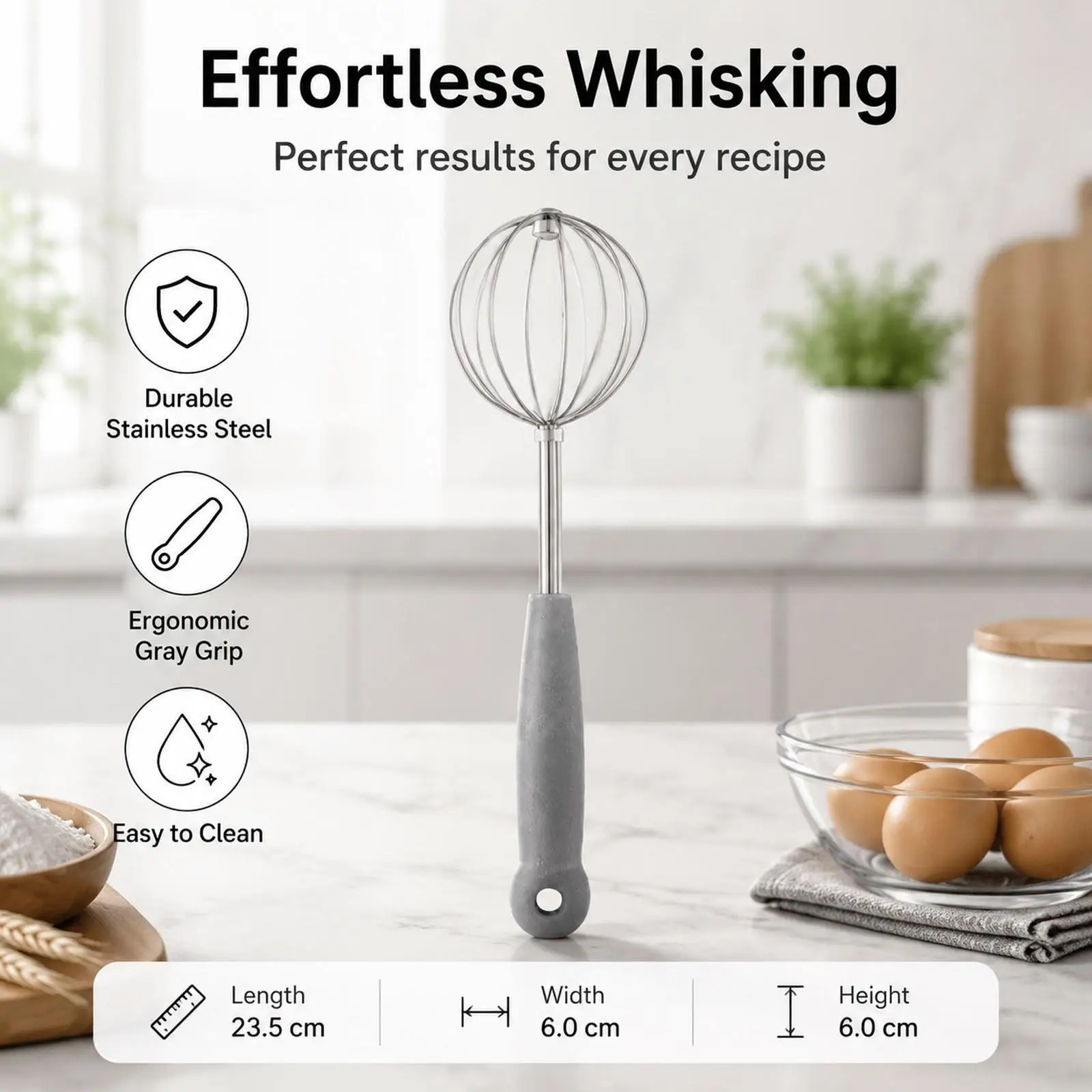 Stainless Steel Kitchen Whisk Multipurpose Balloon Whisk Easy Clean Cooking Utensil for Mixing Batters Eggs