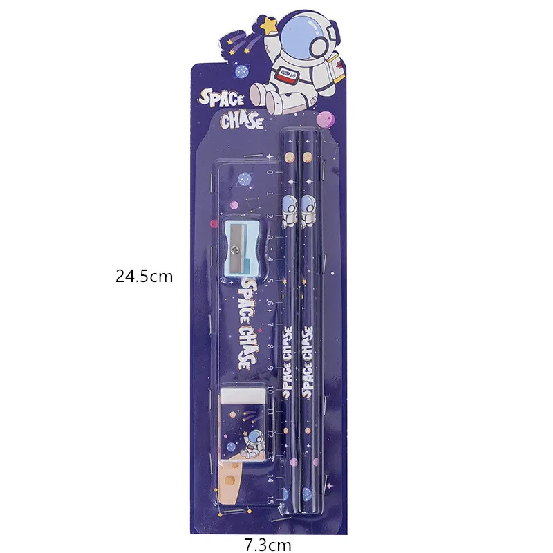 5pcs/Set Cute Cartoon Pencil Stationery Set Children Student Back To School Stationery Supplies Kawaii Kids Prize Christmas Gift