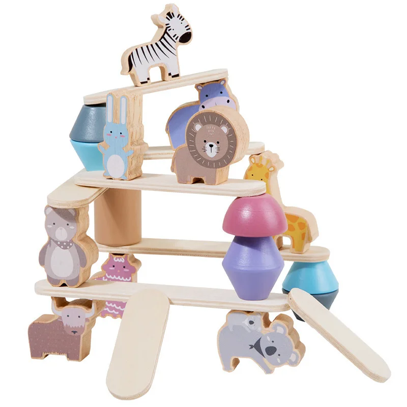 

Kids Montessori Wooden Balance Toy Learning Education Memories Animal Shape Stacking Toys for Preschoolers Fine Motor Skills