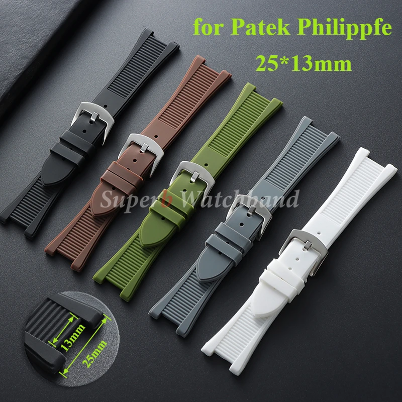 

25*13mm Waterproof Silicone Strap for Patek Philippe Nautilus 55711 5712 5726 5980 Concave Interface Watch Band Accessories