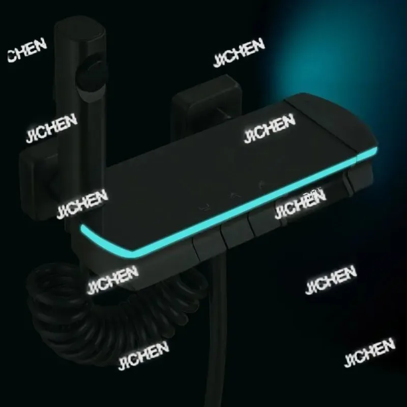 ZQT دش رمادي للجسم الرئيسي بالكامل من النحاس، مجموعة دش منفصلة بسيطة للحمام، دش ذكي بشاشة عرض رقمية بدرجة حرارة ثابتة