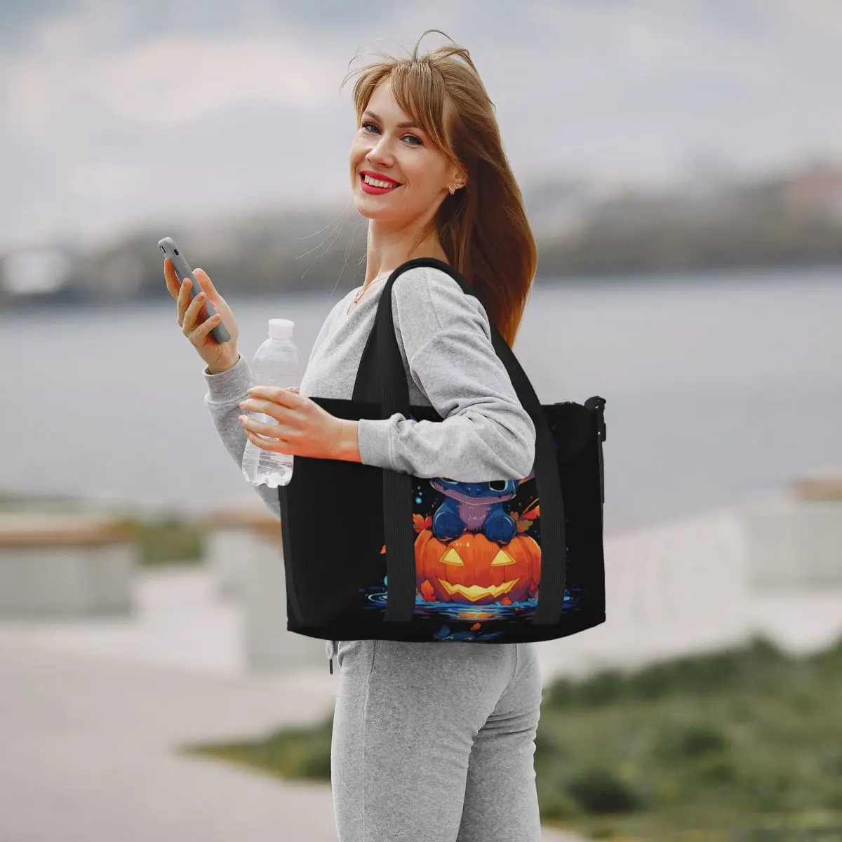 Custom Halloween Stitch Tote Bag for Women Big Capacity Disney Gym Beach Travel Bags