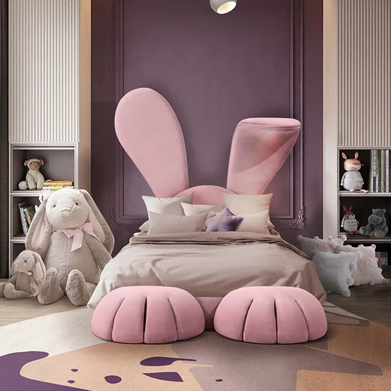 

Modern Princess Pink Bunny Bed Children's Upholstered Bedroom Furniture Set for Kids and Girl's Bedrooms
