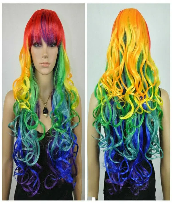 Peruca longa de cabelo encaracolado para mulheres, multicoloridas, senhoras cosplay party, novo