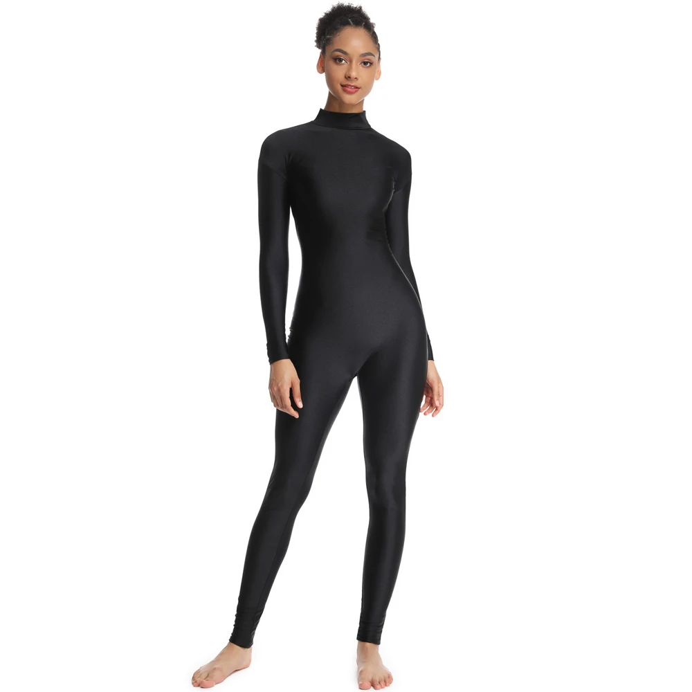 Adulto mock pescoço manga longa dança unitard para as mulheres bodysuit preto catsuits britney spears traje de halloween elastano zentai terno