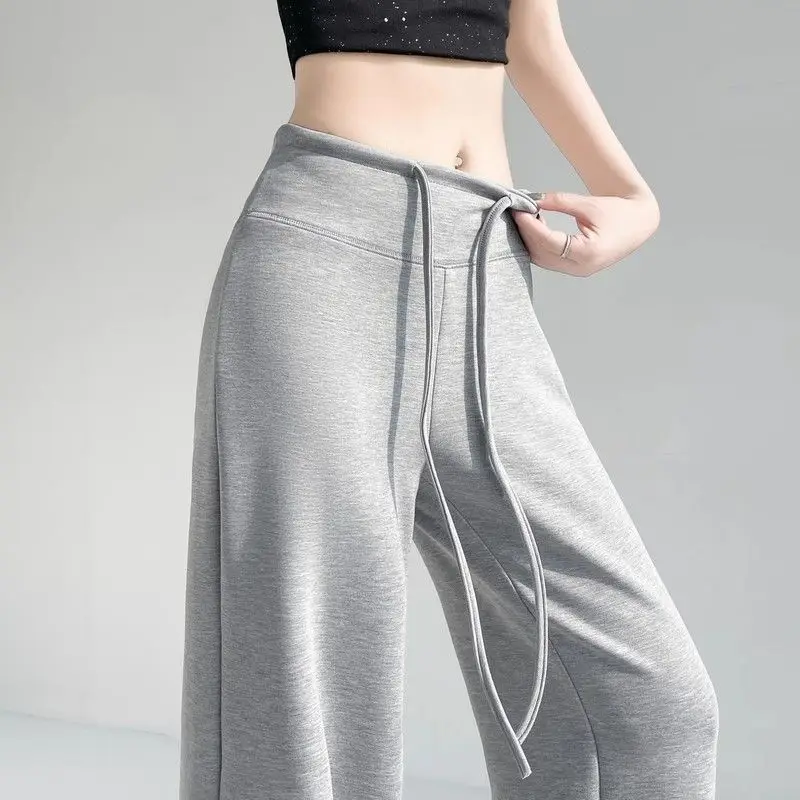 

Women New Loose Elegant Leisure Fashion Sense of Niche Design Sense High Straight Thin Sports Wind Thin Section Drawstring
