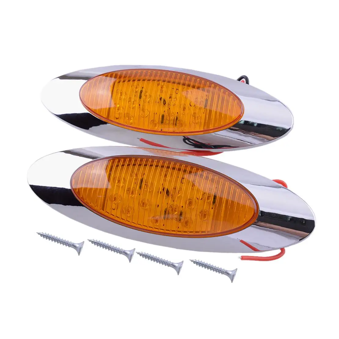 2pcs 12V Amber LED Clearance Thin Side Marker Light 16 LED Chrome Oval Fit for Freightliner Truck