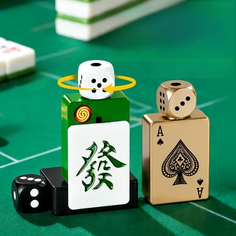 New Rotating Dice Mahjong Three-dimensional Design Windproof Tungsten Wire Silent Lighter Pull-down Ignition Outdoor Fun Lighter