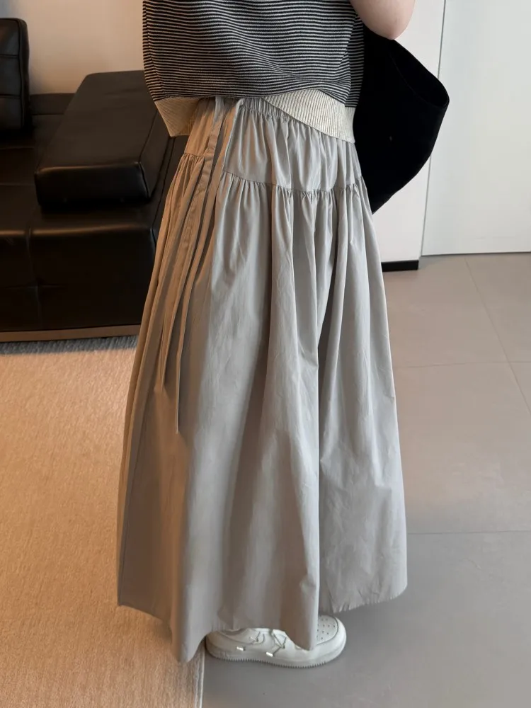 

Юбка миди А-силуэта с завышенной талией, женская, весна-лето, повседневный дизайн, практичная, милая, хлопковая, юбка-зонтик