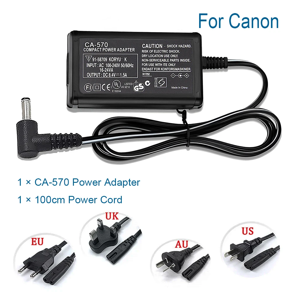 CA-570 CA-570K AC adapter charger For Canon DC10 DC19 DC20 DC21 DC22 DC40 DC50 DC51 DC95 DC100 DC201 DC210 DC211 DC220 Camera