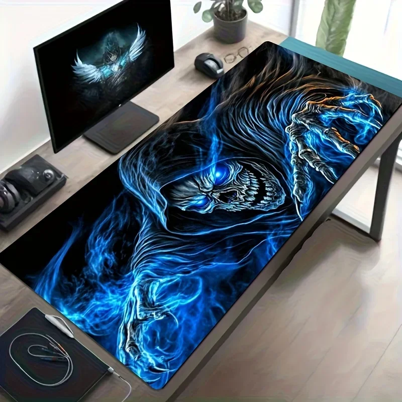 1PC Long Gaming Mouse Mat 1PC Gamer Big Table Mouse Mat Reaper Skull Gaming Mouse Pad - Large Fantasy Themed Table Mat with Blue
