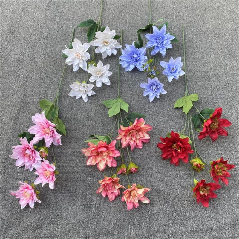 1Pcs Artificial Long Stem Oil Painting Dahlia (6 Heads/Piece) Simulation Peony Wedding Floral Accessories Decoration Material