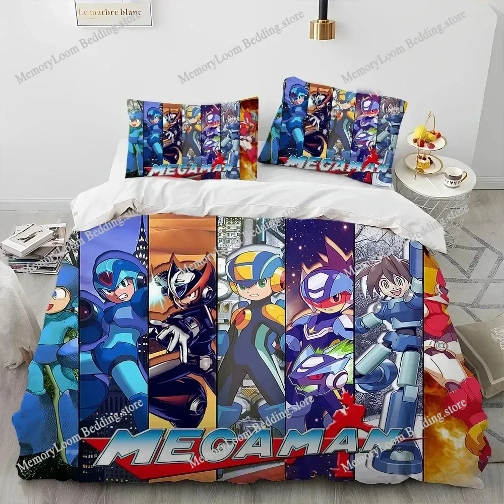 3D Rockman Megaman Game Cartoon Comforter Bedding Set,Duvet Cover Bed Set Quilt Cover Pillowcase,king Queen Size Bedding Set Kid