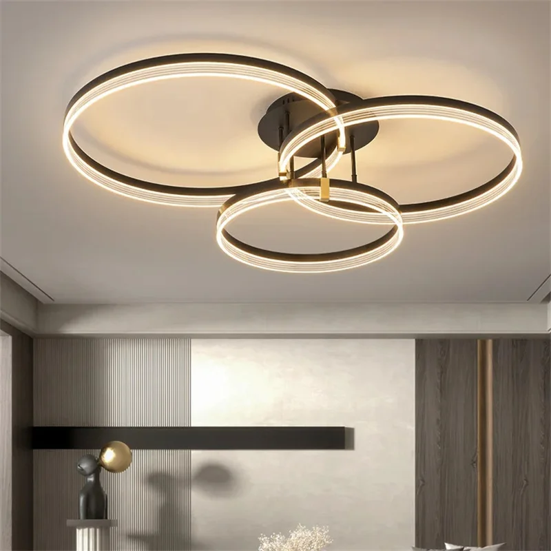 

3 Circle LED Ceiling Lights Gold Black Metal Lighting Household Lamps Living Room Bedroom Lustres Luminaria Nordic Lamparas 2024