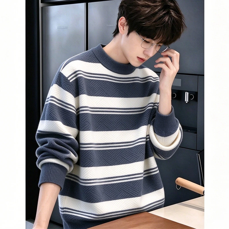winter new arrival korean style thicken mens warm sweater men fashion sweaters Men's stripes pullovers male full size M-3XL