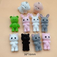 5pcs 3D Cute Animal Fluffy Rabbit Cat Frog Resin Charms Cute Doll Pendants For Necklace Earring Keychain Diy Jewelry Make