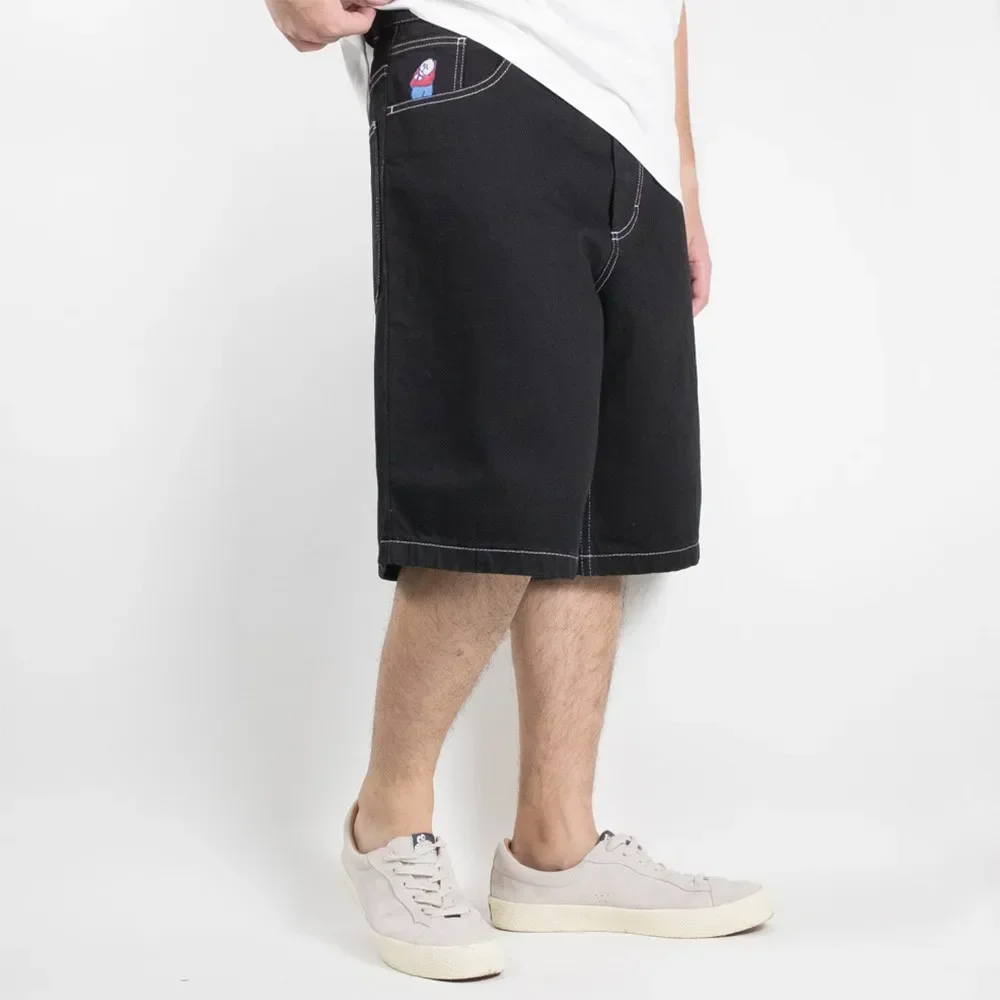 Pantaloncini da ragazzo grande Pantaloni sportivi con grafica nera Harajuku Polar Skate Streetwear Pantaloncini di jeans Ricamo 2024 Nuovi vestiti larghi da uomo