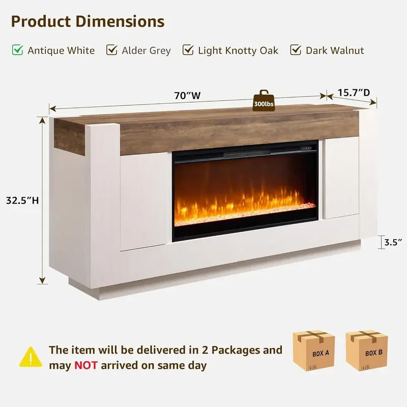 70 Fireplace TV Stand for 80 TV Thick Block Media Console White