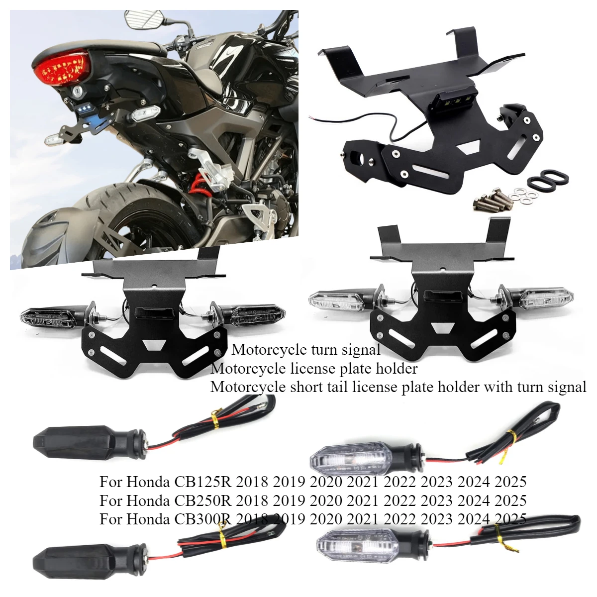 

Держатель номерного знака мотоцикла с легким коротким хвостом, держатель номерного знака с указателем поворота для Honda CB125R CB250R CB300R 2018+