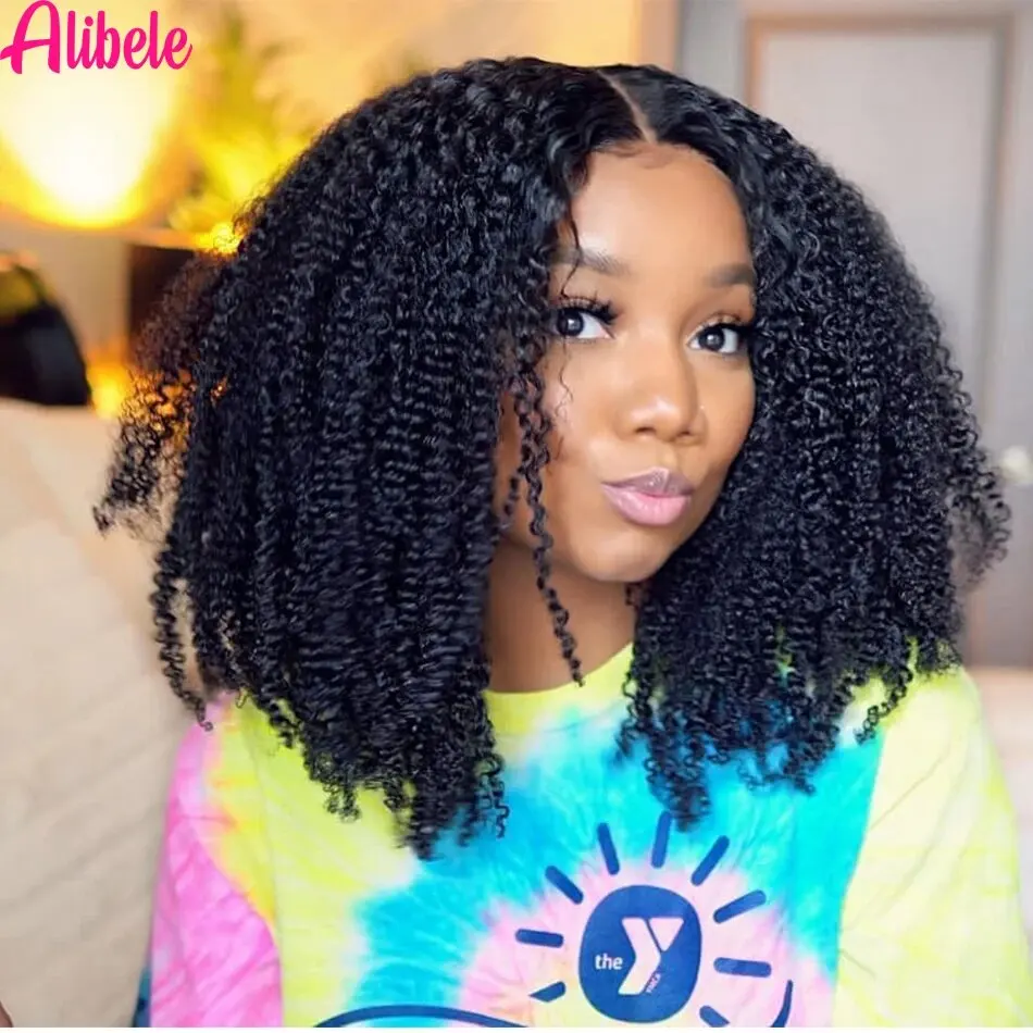 

ALIBELE 13x4 Afro Kinky Curly Human Hair Wigs Transparent Lace Front Human Hair Wig Curly Pre Plucked Natural Black Woman Wigs