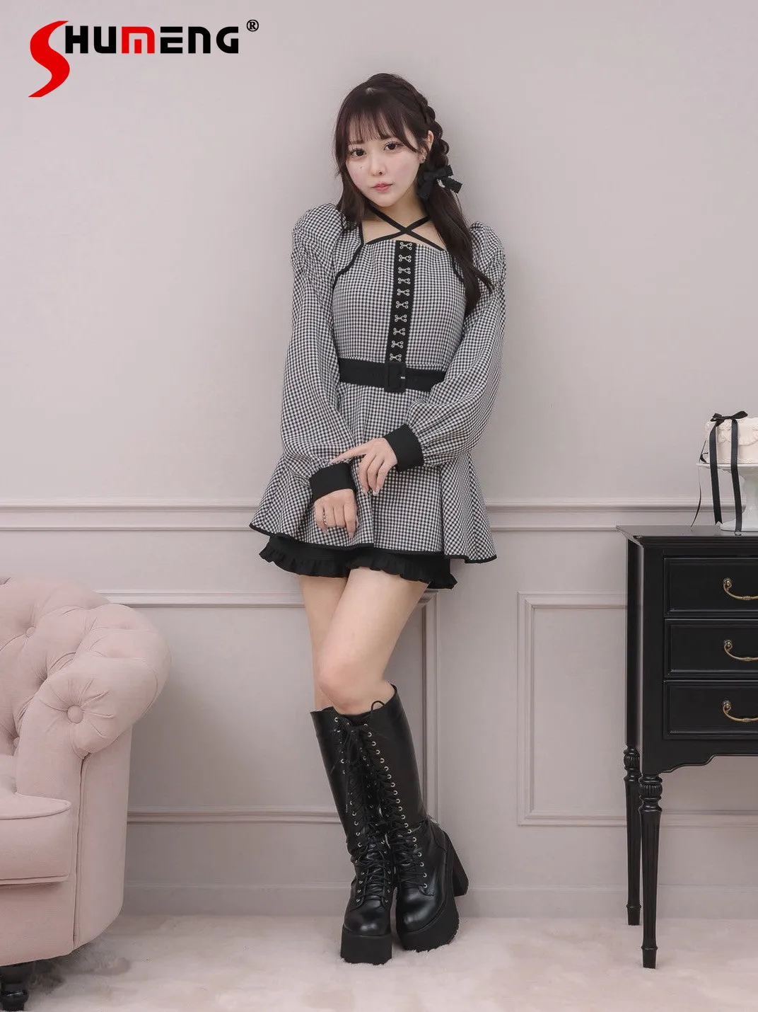 

Japanese Fashion Casual 2-piece Set Women's Long-sleeved Dress Suit Spring 2026 Lady Slim Top Shorts Outfit Women Matching Sets