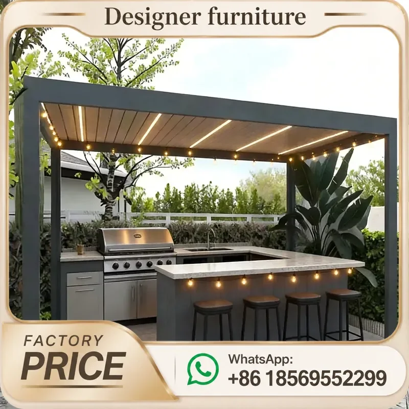 Motorized Bioclimatic Pergola Aluminum Louvered Roof For Outdoor Kitchen BBQ Snow Proof Retractable Canopy System