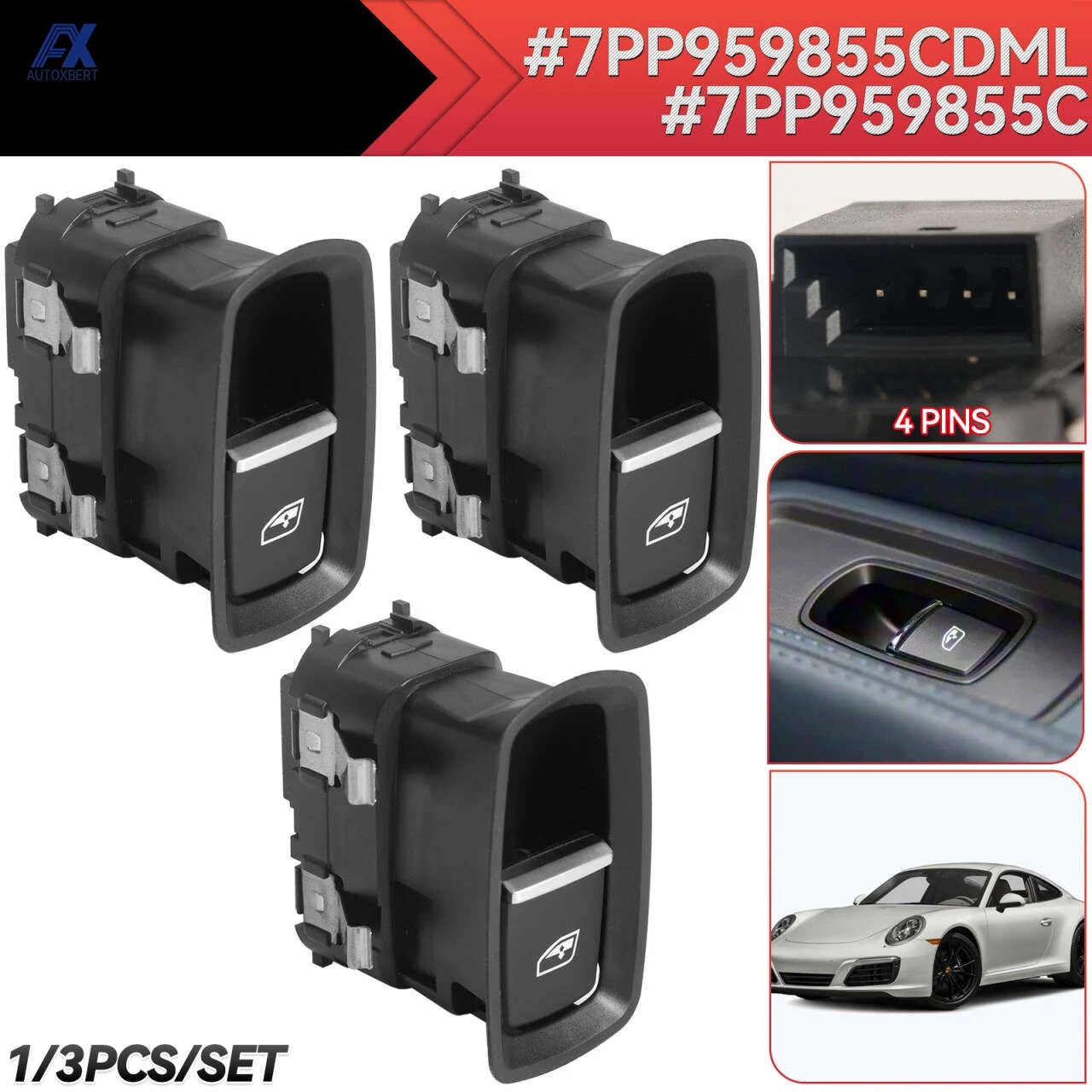 1 unidad/3 Uds interruptor de ventanilla eléctrica de coche para Porsche 911 918 981 970 para Cayenne Panamera Boxter Macan 7PP959855C 7PP959855B