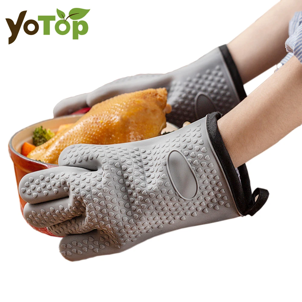 Heat Resistant Silicone Gloves Microwave Oven Baking Gloves Kitchen Anti-scald Anti-slip Silicone BBQ Heat Insulation Mitts