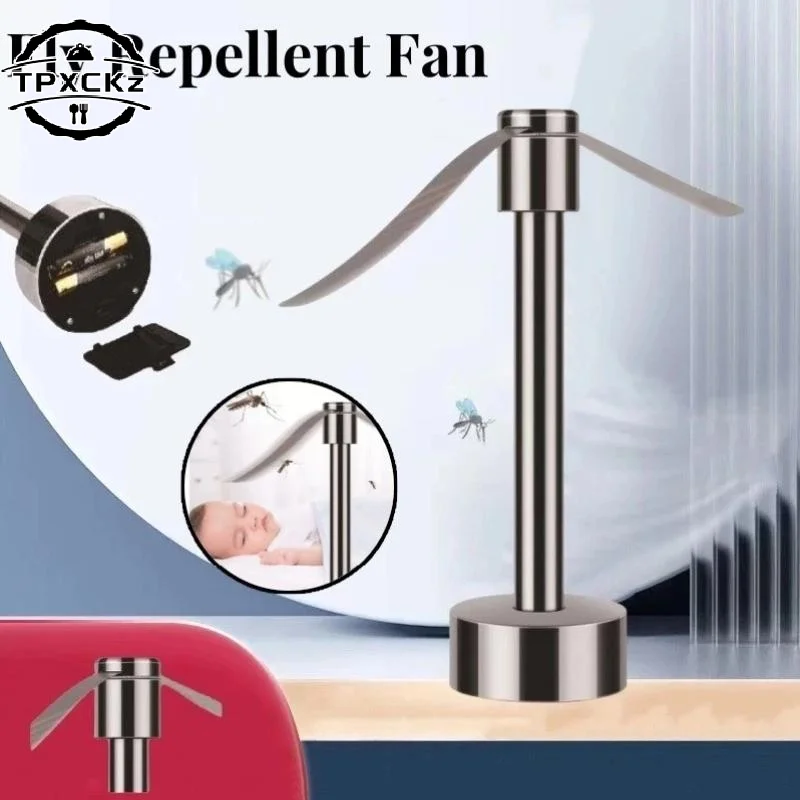 Portable Stainless Steel Fly Repellent Fan Silent Battery Power Automatic Fly Trap Keep Flies Away Table Pest Fan Home Outdoor