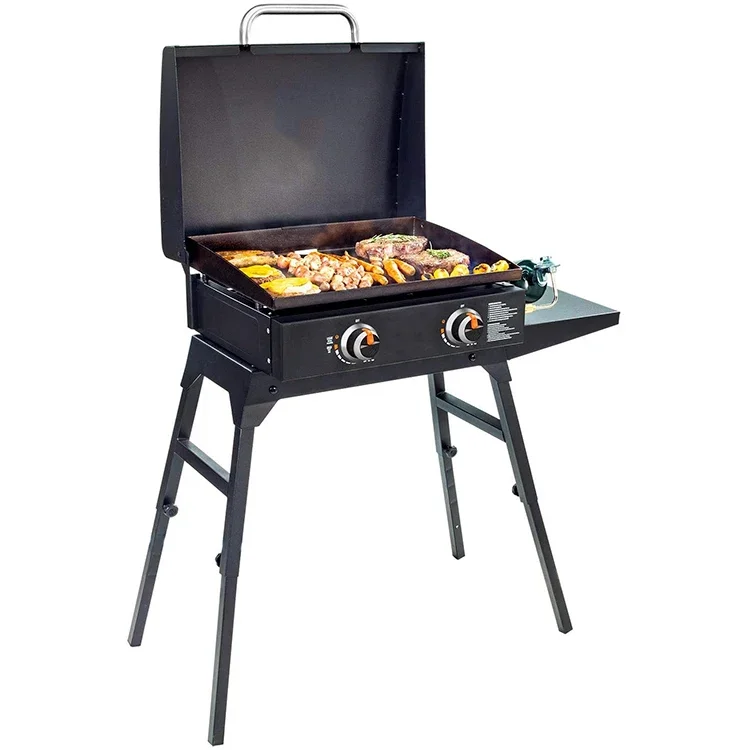 

Camping BBQ Propane Grill Griddle Combo Gas Grill Barbecue Folding 2 Burner Flat Top Gas Grill