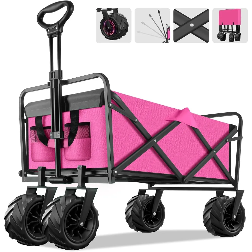 

Hand Cart Collapsible Foldable Wagon Handcart Beach Cart With Big Wheels for Sand Camping Trolley Pink Garden Carts Folding Home