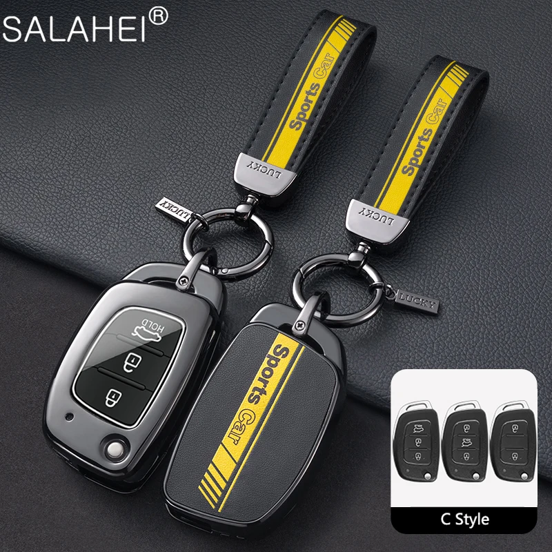 Metal Racing Style Car Car Key Case for Hyundai Solaris Creta Ix25 Kona Tucson Sonata FE I40 Elantra Ix35 I20 Ix45 HB20 Accent