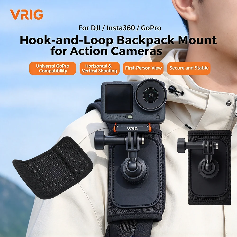 VRIG AC-73 Backpack Shoulder Mount Strap Holder Camera Bracket for GoPro DJI Action Insta360 Camera First Person Vlog Shooting