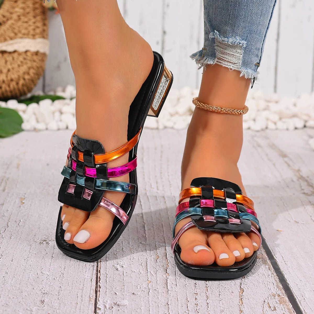 2026 New Large Size Colorful Woven Casual Flat Bottom Slippers Women Toe Exposure Fashionable All-Match High Heel Sandals view 5