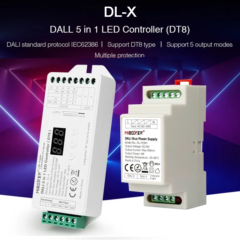 *DALI 5 IN 1 LED Strip Controller DC12V 24V Dimmer Support DT8 Type RGBW RGB +CCT Output Mode