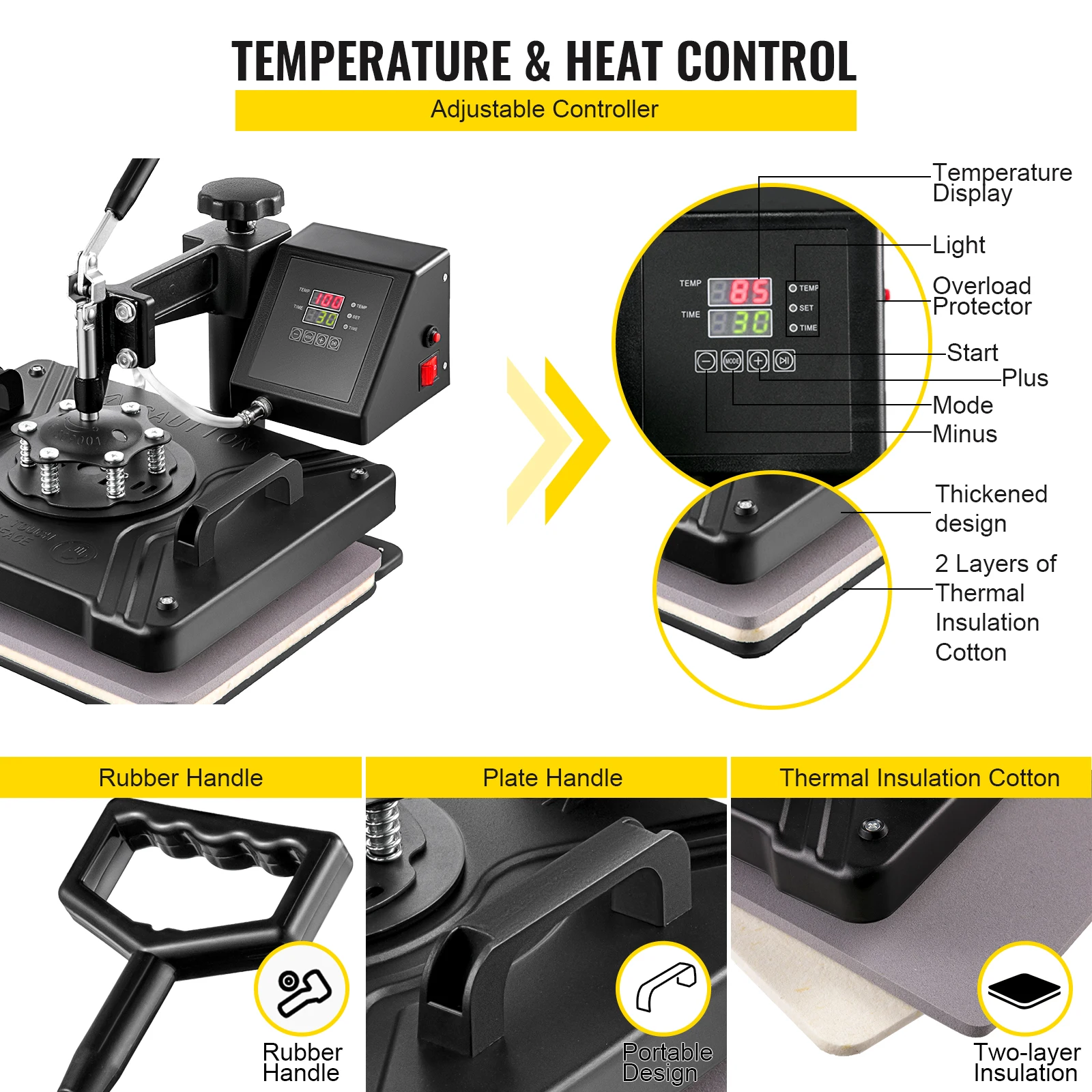 VEVOR 5 6 8 in 1 Pressa di Calore Macchina T-shirt Stampante a Trasferimento di Calore Muntifunzionale Sublimazione per Tazza/Tazza di Latte/Cappello/Piatto/Bottiglia
