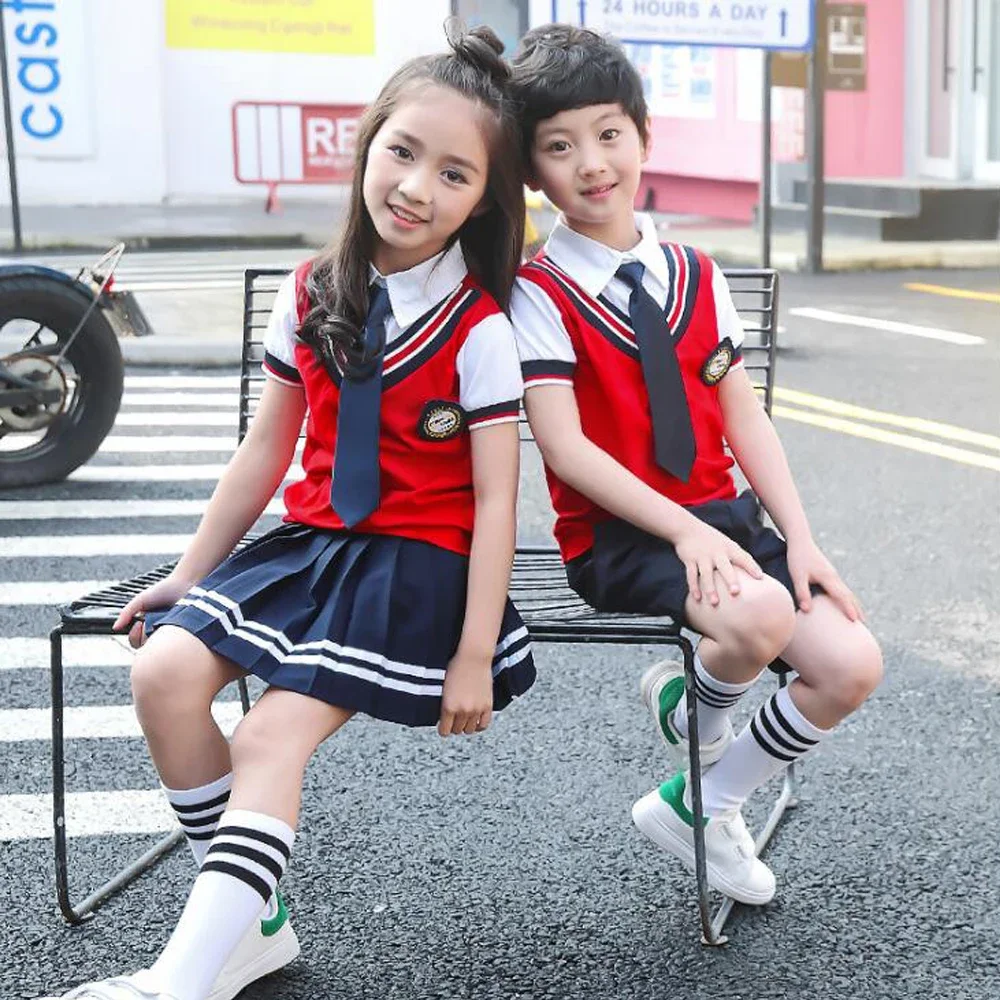 Colors Children Cotton Korean Japanese Student School Uniforms Girls Boys Kid Collar Shirt Top Pleated Skirt Shorts Tie Outfits