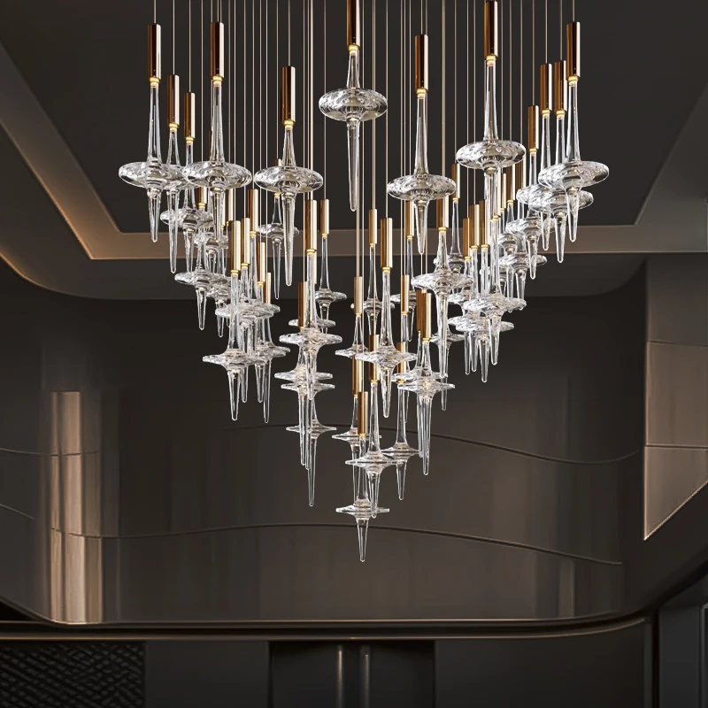 

Modern Villa Hall Chandelier Hotel Lobby Chandelier Light for Customable Pendant Light High Ceiling Creative Glass Pendant Lamp