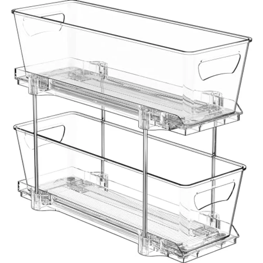

2Tier Narrow Basket Drawer Cabinet PullOut Organizer Clear