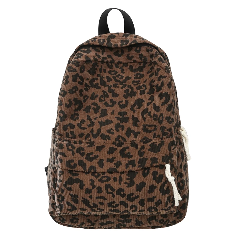 Corduroy Leopard Backpack Teenagers  Bag Multi Pockets Casual Laptop Backpack Stylish Shoulder Backpack Outdoor Travel Bag