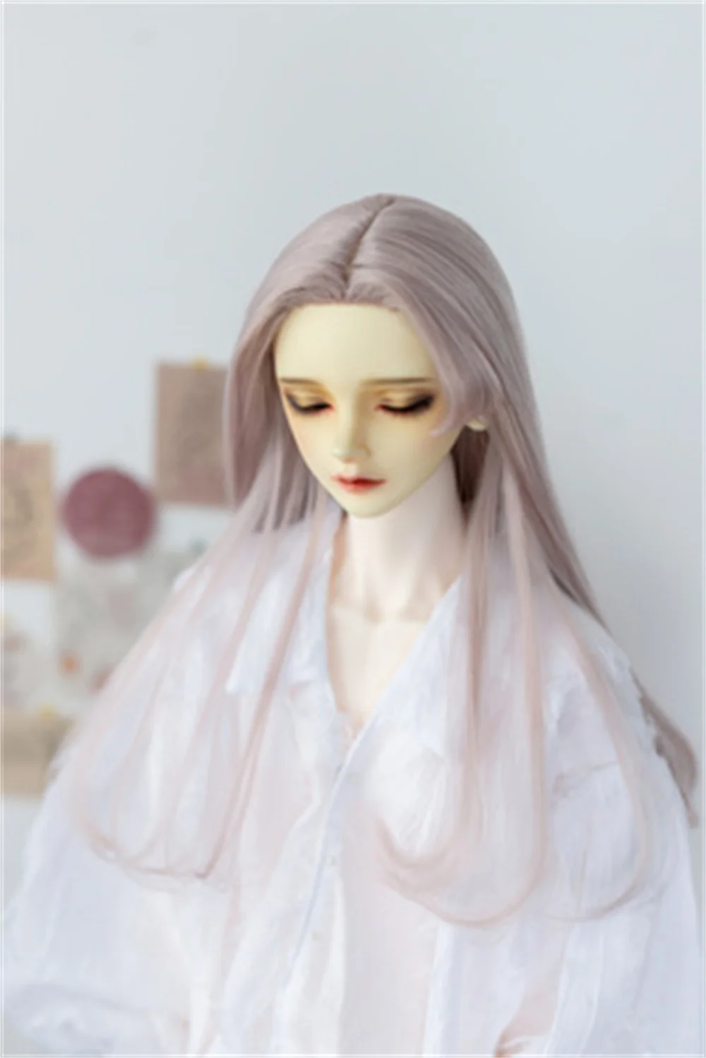 

BJD Doll Wig 1/3 8-9inch Forehead Hand Hook High Temperature Silk Girls Elegant Gray Long Straight Hair Toy BJD Doll Accessories