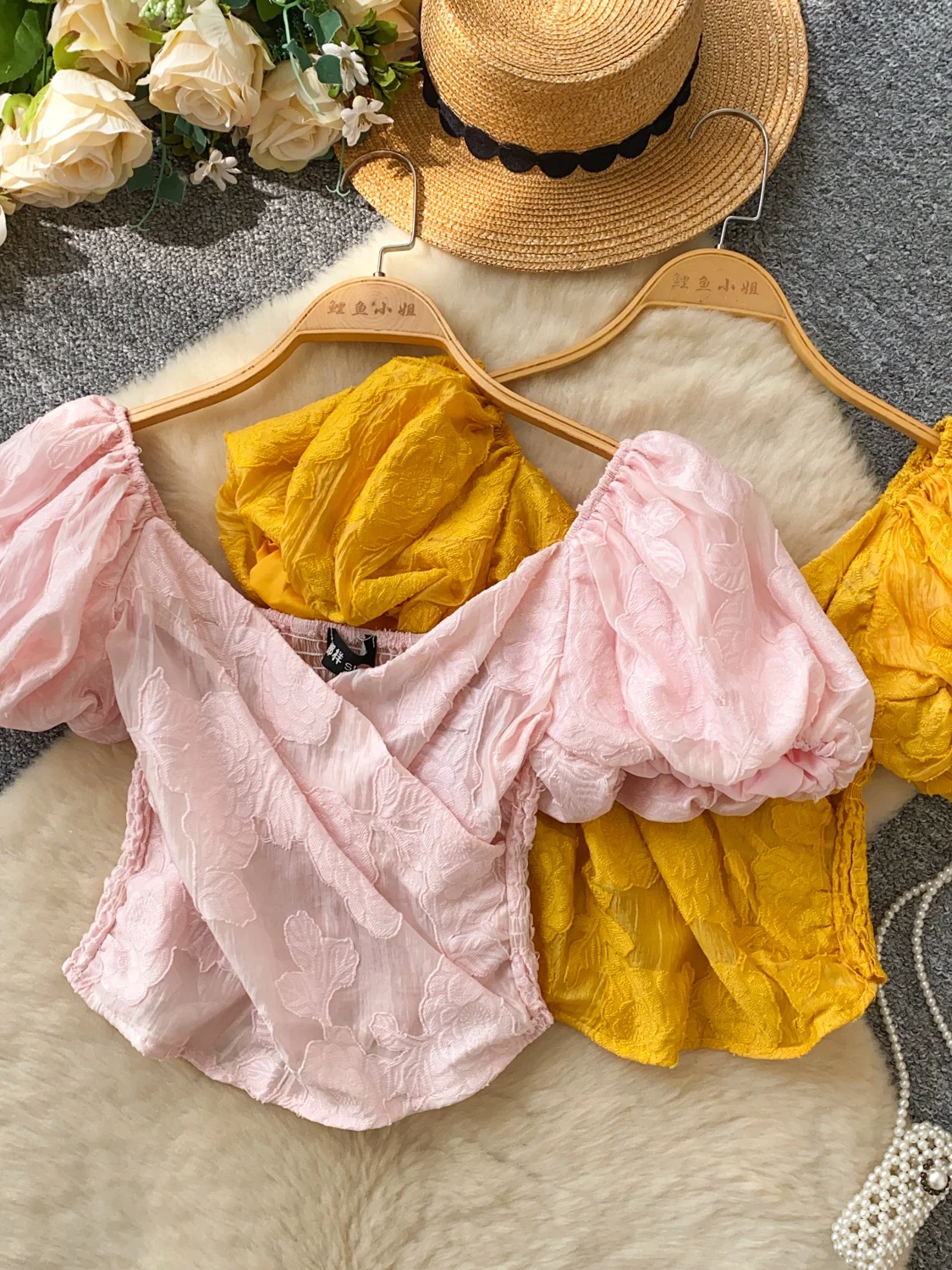 Doux doux croix v-ne bulle Sve ort irt femmes été lourd broderie coupe ajustée coréen Sle trajet Faion