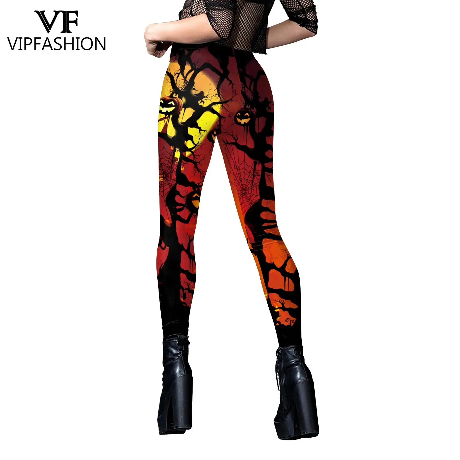 VIP FASHION Halloween Pumpkin 3D Printed Skull Skeleton Leggings Women Fashion Fitness Outdoor Jogging Pants Skinny Partywear