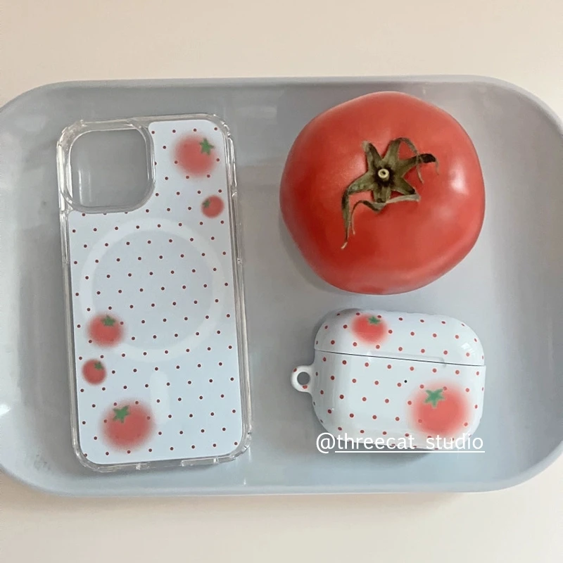 Funda de teléfono magnética Ins con bonitos tomates coreanos de lunares para iPhone 17 AIR 16 11 12 13 14 15 Pro Max 16E MINI Plus Y2K