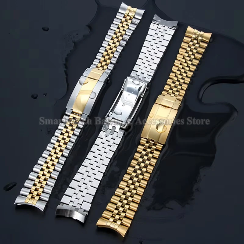 20mm Stainless Steel Watch Strap for Rolex Daytona Diving Bracelet for Jubilee Curved End Metal Wrist Band Solid Folding Buckle