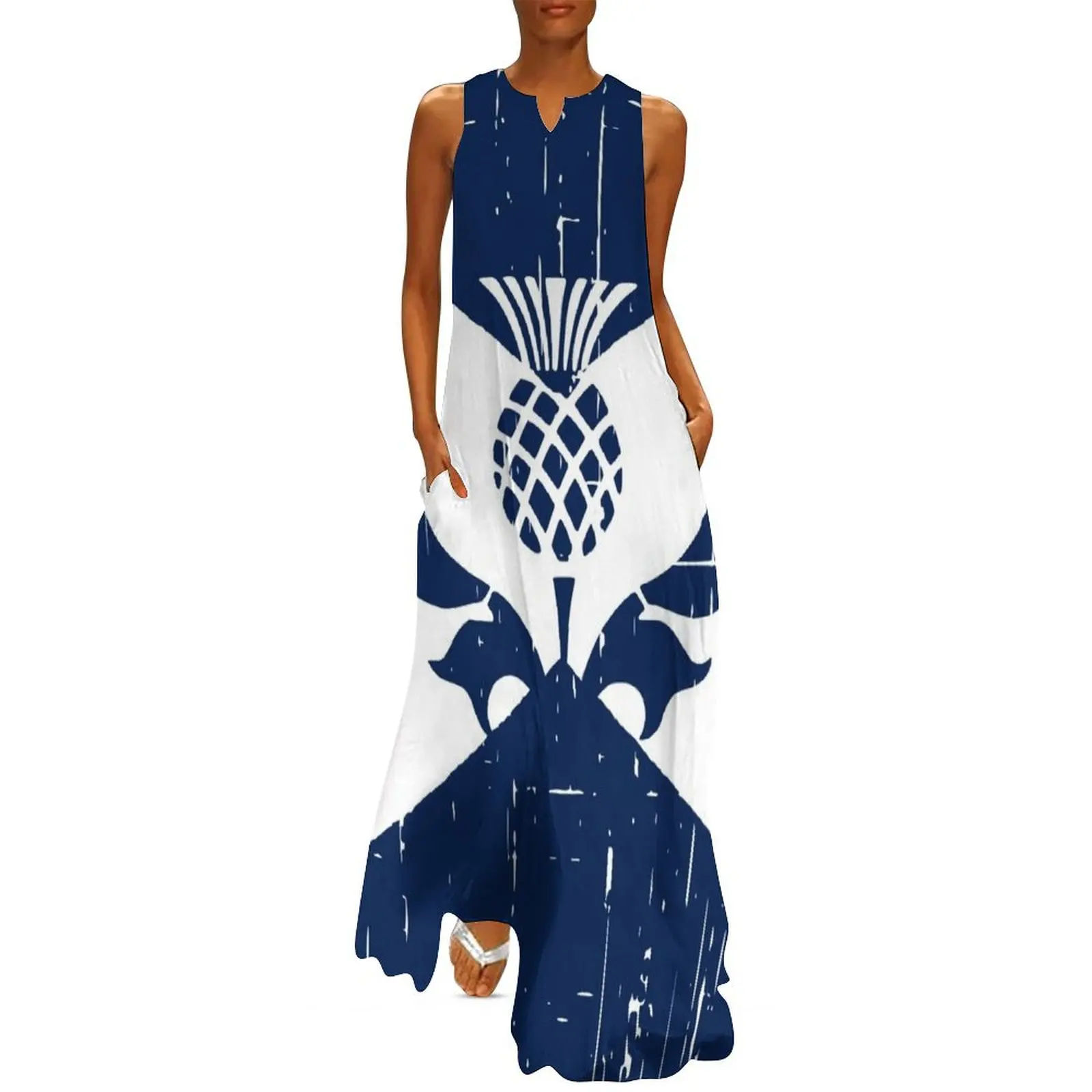 Saltire Scottish Flag and Scottish Thistle Long Dress Bridesmaid dress woman Prom gown women