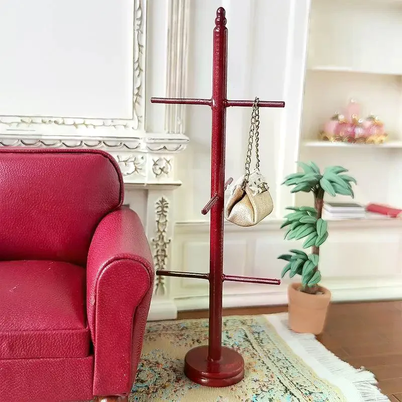 

1Pcs 1:12 Dollhouse Miniature Redwood Coat Rack Furniture Model Toy Doll House Decor Accessories Mini Wooden Retro Scene Props