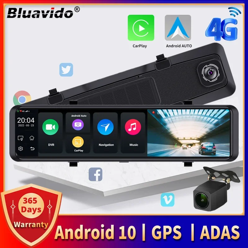 

11.26" 4G LTE Car Mirror Dash Cam ADAS Dual Cameras FHD 1080P GPS Navigation Remote Monitor Carplay Android Auto WiFi Bluetooth