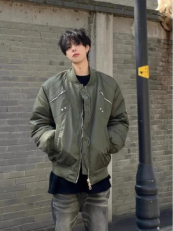 

Winter American High Street Men's Pilot Baseball Workwear Jaet Cool Trendy Cotton Coat Casual Loose Fit Polyester