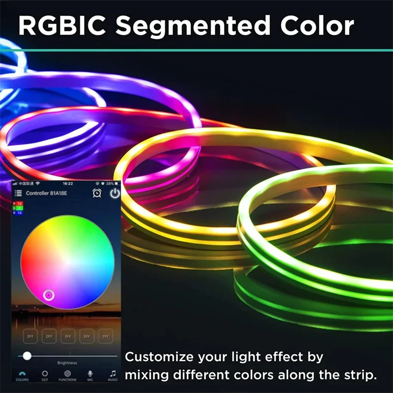 RGBIC lampa neonowa pasek LED RGBIC oświetlenie fluorescencyjne magiczny Led światła Dreamcolor nocne magiczne kontrola aplikacji do dekoracji domu